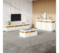 Matteo Luxury White & Gold 3-Piece Living Room Furniture Set With Marble Effect Tabletop