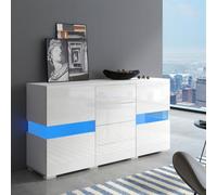 Matteo Matt & High Gloss White Led Sideboard Cabinet - Modern Living Room Tv Storage Unit With Push-Open Drawers