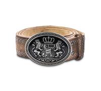 Matteo Men's Traditional Costume Belt with Embroidery Genuine Leather Costume Belt for Lederhosen with Bavaria Crest, Antique brown, 46-48