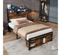 Matteo Metal Bed, Iron Bed, 3ft Single Bed With Multi-Color LED Strip Lights & Charging Port in Black | Size: Single Fitted Matteo Black Single Fitted