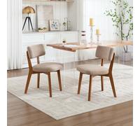 Matteo Mid-Century Modern Dining Chairs (Set Of 2) - Upholstered Linen Fabric, Solid Wood Frame - Khaki