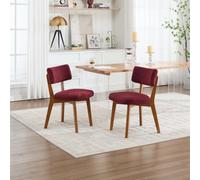 Matteo Mid-Century Modern Dining Chairs, Set Of 2, Wine Red Linen Fabric Upholstered Side Chairs With Solid Wood Legs