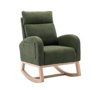 Matteo Mid Century Modern Green Teddy Fabric Upholstered Rocking Chair With Padded Seat For Living Room & Bedroom
