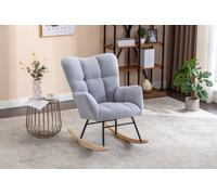 Matteo Mid-Century Modern Light Grey Teddy Fabric Tufted Rocking Armchair For Living Room Bedroom