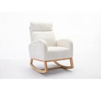 Matteo Mid-Century Modern Teddy Fabric Rocking Chair - Comfortable Beige Upholstered Seat