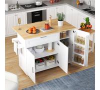Matteo Mobile Kitchen Island - Foldable Oak Countertop Storage Cart in White Matteo White