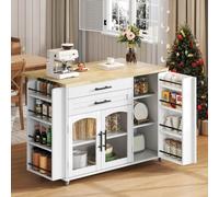 Matteo Mobile White Mdf Kitchen Island With Foldable Worktop, Storage & Lockable Wheels
