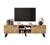 Matteo Modern 160.5Cm Wood Grain Tv Cabinet With 2 Soft-Close Doors & 2 Open Shelves - Robot Vacuum Friendly Media Unit