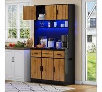 Matteo Modern 180Cm Tall Kitchen Larder Unit With Led Lighting, Charging Station & Multi-Storage - Black & Natural