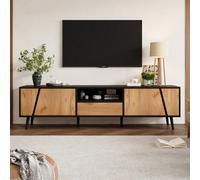 Matteo Modern 180Cm Tv Stand Sideboard, Wood Grain & Black Finish, 1 Drawer, 2 Doors, For 75 Inch Tvs