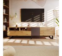 Matteo Modern 180Cm Tv Stand With Wood Grain & Black Finish, Ample Storage