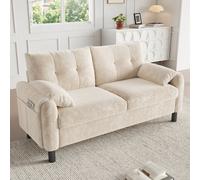 Matteo Modern 2-Seater Beige Chenille Sofa With Side Storage Pocket - Soft Cushions, Space-Saving