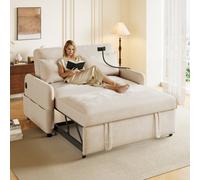 Matteo Modern 2-Seater Chenille Sofa Bed With Adjustable Backrest, Usb Charging & Phone Holder - Beige Convertible Guest Sofa
