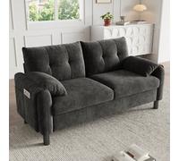 Matteo Modern 2-Seater Grey Chenille Fabric Sofa With Soft Cushioned Seat, Pillow Armrests & Integrated Storage Pockets - Compact Design