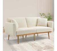 Matteo Modern 2-Seater Sofa Bed With 3-Position Adjustable Backrest, Plush Teddy Fabric & Gold Metal Legs