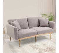 Matteo Modern 2-Seater Teddy Fabric Sofa Bed With Rose Gold Legs - Grey