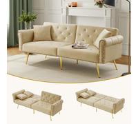 Matteo Modern 2-Seater Velvet Sofa Bed, 3-Stage Adjustable Backrest, Gold Metal Legs, Space-Saving Uk Home