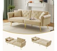 Matteo Modern 2-Seater Velvet Sofa Bed, 3-Stage Adjustable Backrest in Beige Matteo Beige