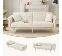 Matteo Modern 2-Seater Velvet Sofa Bed With 3-Stage Adjustable Backrest & Gold Metal Feet - Space-Saving Guest Bed For Small Homes