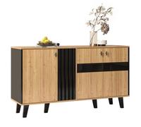 Matteo Modern 3-Door Sideboard With Led Lighting And Wood/black Finish - 140Cm