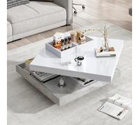 Matteo Modern 360-Degree Rotating Coffee Table With High-Gloss White & Marble Effect Particleboard Top & Storage