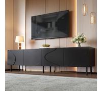 Matteo Modern 4-Door Tv Stand With 3D Curved Lines And Push-To-Open Doors - Black