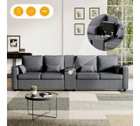 Matteo Modern 4-Seater Sofa - Grey Linen, Storage, USB & Type-C Charging Matteo Grey