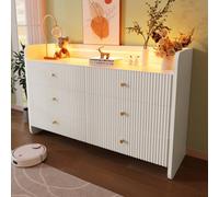 Matteo Modern 6-Drawer Sideboard With Rgb Led Lighting, 75X120X40Cm, White