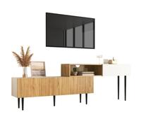 Matteo Modern Adjustable Modular Tv Unit With Wood Effect & Matte White Finish, 3 Flap-Down Doors, 130-220Cm Wide