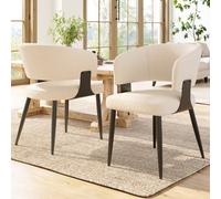 Matteo Modern Beige Fabric Dining Chairs Set Of 2 With Metal Legs & Curved Backrest - Upholstered For Comfort
