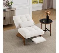 Matteo Modern Beige Stripe Reclining Accent Chair With Adjustable Backrest & Foldable Ottoman