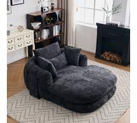 Matteo Modern Black Chenille Oversized Chaise Lounge Sofa With Storage Pockets