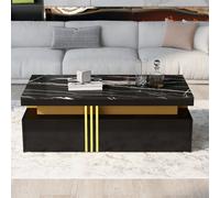 Matteo Modern Black Coffee Table With Marble Effect Top & 2 Drawers - 100X50X40Cm