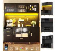 Matteo Modern Black Display Cabinet With App-Controlled Led Lights & Pegboard Shelves, 140X40X180Cm