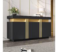 Matteo Modern Black & Gold Buffet Cabinet - Faux Marble Top, 3 Doors Matteo Black