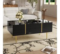 Matteo Modern Black High-Gloss Coffee Table With 2 Drawers And Gold Accents