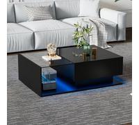 Matteo Modern Black High Gloss Led Coffee Table With Tempered Glass Top & Drawer, App Control Rgb Lighting