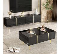 Matteo Modern Black High-Gloss Tv Unit & Coffee Table Set With Storage & Gold Accents
