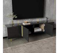 Matteo Modern Black High-Gloss Tv Unit With 4 Soft-Close Doors & Gold Accents, 170Cm Wide