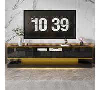 Matteo Modern Black High-Gloss Tv Unit With Colour-Changing Led Lights & 3 Storage Drawers - 180Cm Particle Board