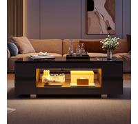 Matteo Modern Black LED Coffee Table - High Gloss, Open Storage, Glass Top Matteo Black