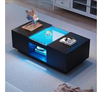 Matteo Modern Black Led Coffee Table With Storage & 2 Drawers - 100Cm Length, Tempered Glass Top For Living Room