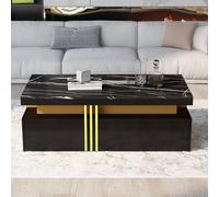 Matteo Modern Black Rectangular Coffee Table with 2 Drawers & Marble Top Matteo Black