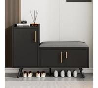 Matteo Modern Black Shoe Bench & Storage Cabinet With Adjustable Shelves For Hallway & Entryway