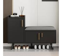 Matteo Modern Black Shoe Bench & Storage Cabinet with Adjustable Shelves Matteo Black