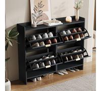 Matteo Modern Black Shoe Cabinet with 4 Flip Drawers & Open Shelves Matteo Black