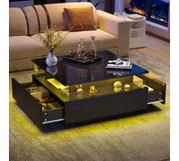 Matteo Modern Black Square Led Coffee Table With Storage & 2 Sliding Drawers For Living Room