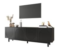 Matteo Modern Black Tv Cabinet With Adjustable Shelves, 175Cm Wide Lowboard