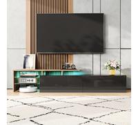 Matteo Modern Black & Wood Effect Tv Cabinet With High Gloss Doors, Glass Shelves & 16-Colour Led Lighting - 170Cm Wide
