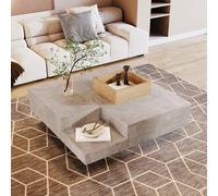 Matteo Modern Coffee Table With Removable Wooden Storage Box - Concrete Grey & Wood